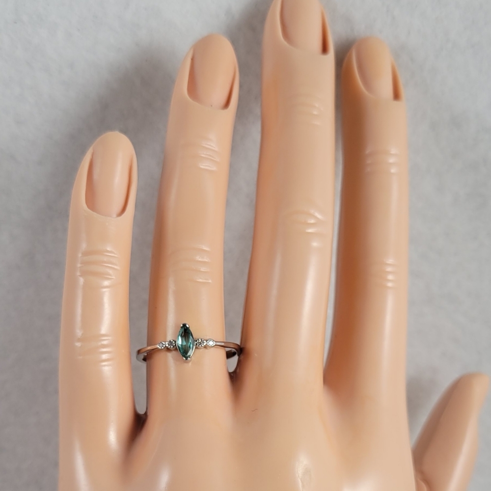 Sterling Natural 0.3ct Marquise Emerald Ring - Picture 8 of 10